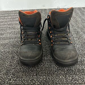 D Magno Women’s 7 Steel Toe Work Shoes Black Leather Safety Slip Resistant